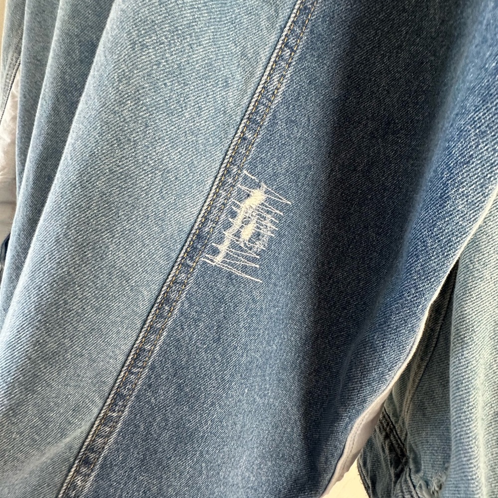 Free People Patchwork Light Blue Denim Jacket - Picture 8 of 9